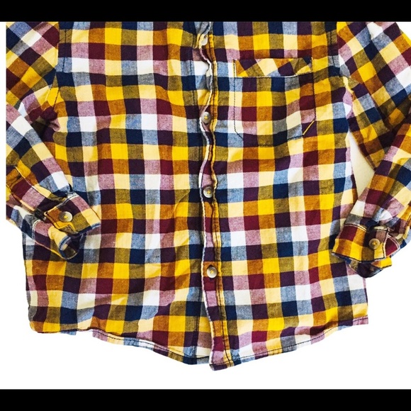 CHEROKEE Plaid Button Down Shirt With Long Sleeves Mustard Yellow Boys Size 5Y - Picture 6 of 10